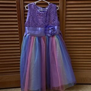 Sparkling Sequin Kids Dress with Rainbow Skirt